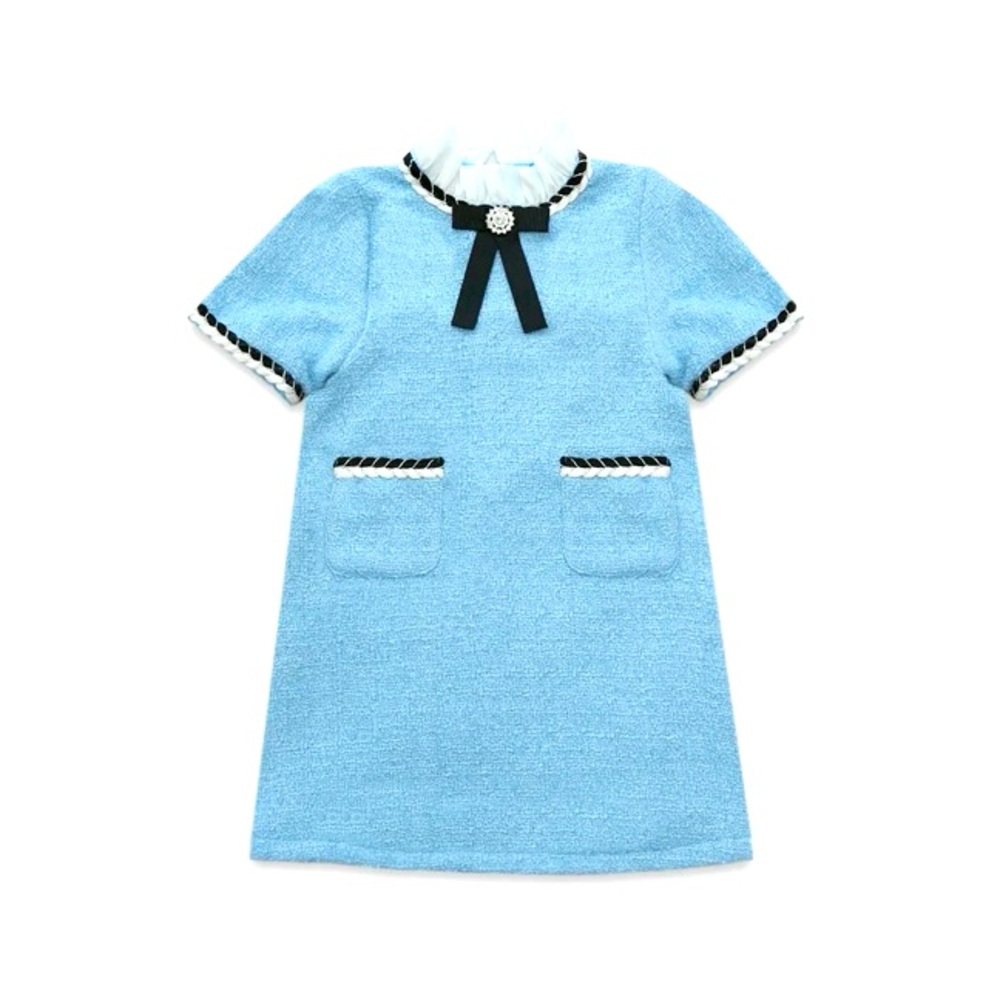 Luxelim brand 
Chic Blue Short Sleeve Dress with Black Bow
